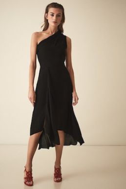 Reiss Adelia Asymmetric Midi Dress Black