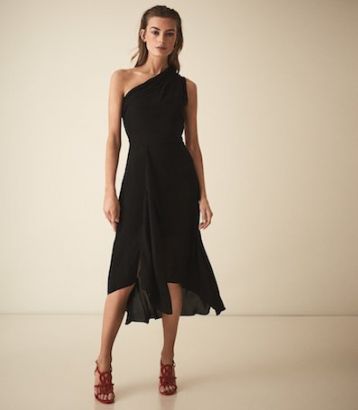 Reiss Adelia Asymmetric Midi Dress Black