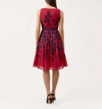 Hobbs Sienna Leaf Print Dress Bright Pink Black