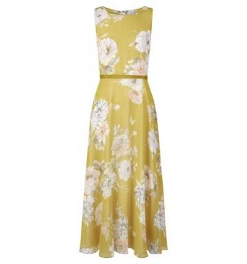 Hobbs Carly Floral Print Midi Dress Yellow Ivory