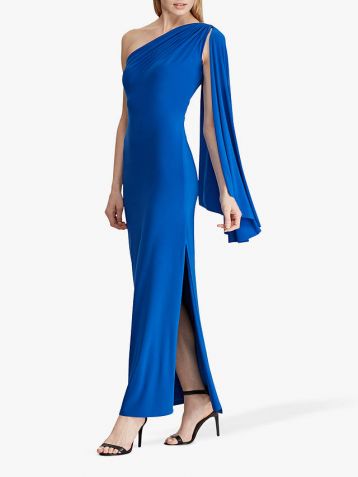 Lauren Ralph Lauren Dellah One Shoulder Evening Dress Portuguese Blue