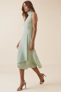 Reiss Doriana Open Back Fit And Flare Dress Mint Green