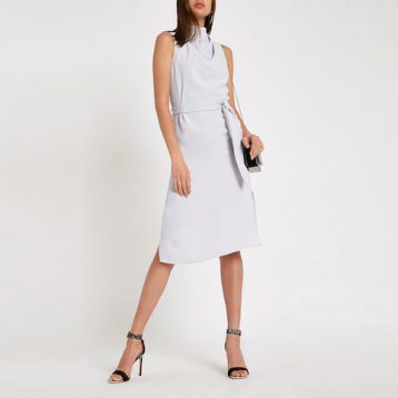 River Island Pale blue cowl neck tie waist sleeveless dress