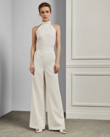 Ted Baker OLIVVYA Halter neck wide leg bridal jumpsuit, White