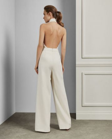 Ted Baker OLIVVYA Halter neck wide leg bridal jumpsuit, White