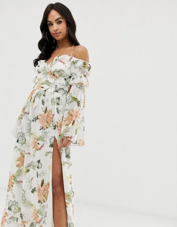 The Jetset Diaries Under The Sun floral print ruffle maxi dress Ivory Multi