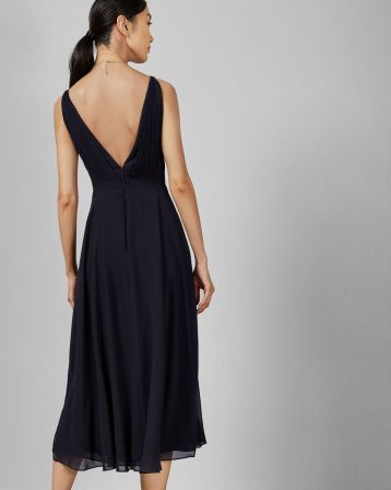 Ted Baker CELEYST V neck georgette midi dress Navy Blue