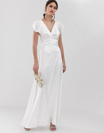 Y.A.S ruffle sleeve jacquard maxi bridal dress white