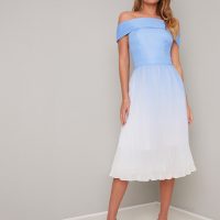 Chi Chi Mireya Ombre Bardot Dress White Blue myonewedding