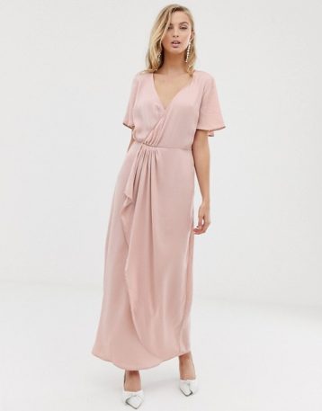 Vila wrap maxi dress with pleat detail Blush Pale Pink