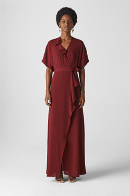 Whistles Nova Frill Wrap Maxi Bridesmaid Dress Burgundy