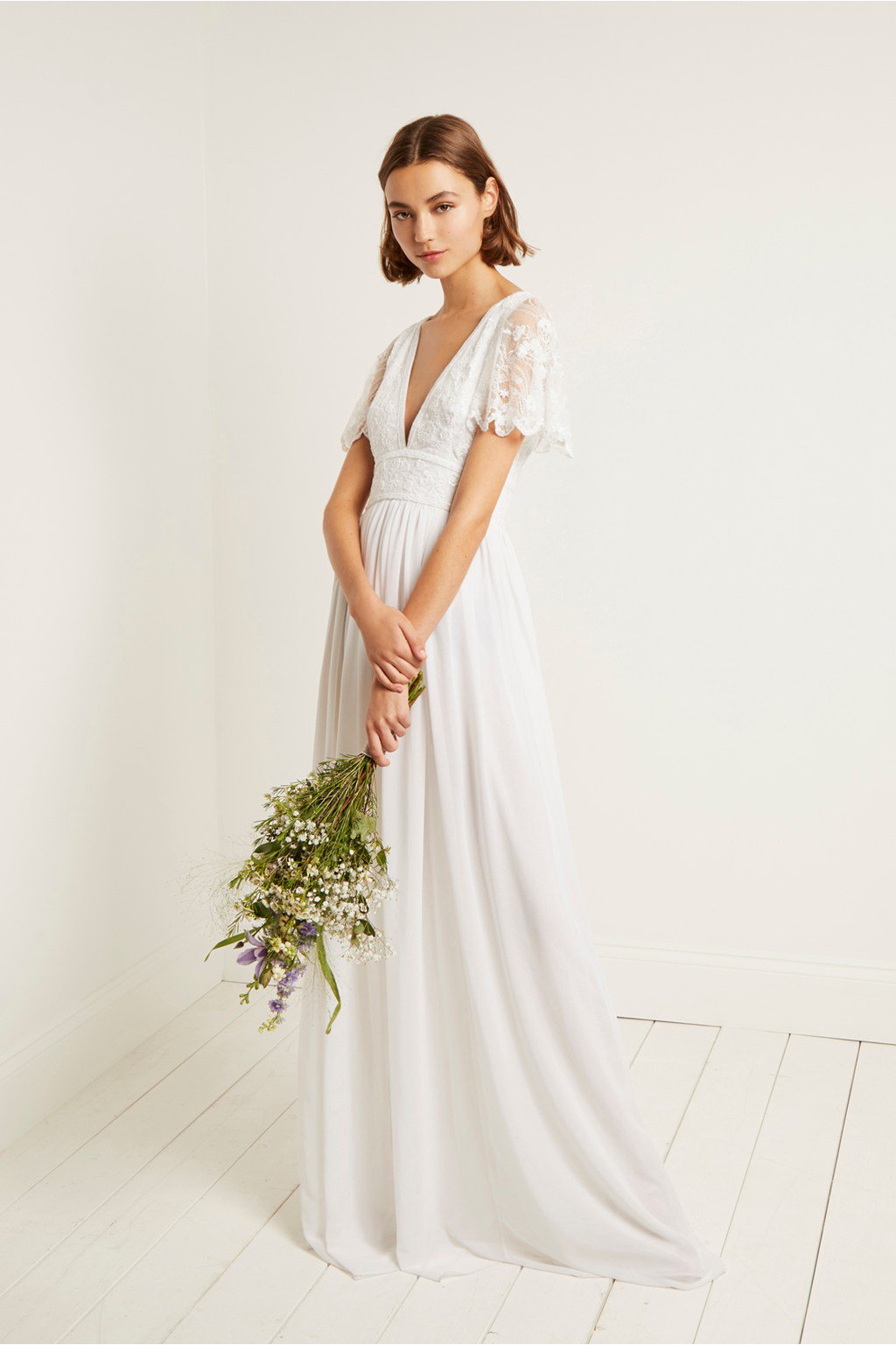 French Connection Emelina Embellished Dress Linen White myonewedding