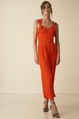 Reiss Amika Bow Back Detail Jumpsuit Orange Red