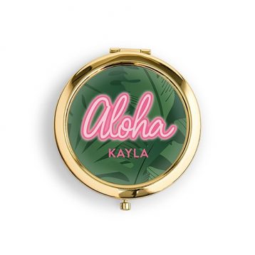 Personalised Engraved Bridal Party Compact Mirror - Aloha Palm Leaf