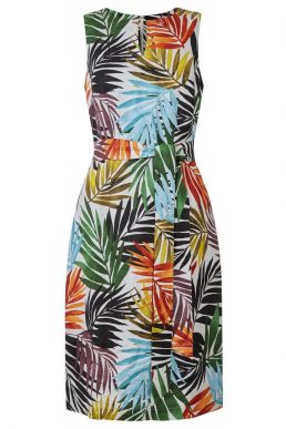 Hobbs Amalfi Linen Palm Print Dress White Multi