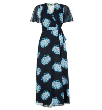 Hobbs Floral Hydrangea Wrap Dress Blue Navy