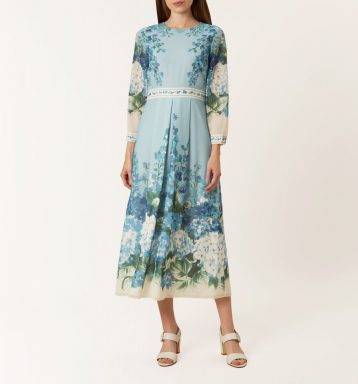 Hobbs Hydrangea Sleeve Midi Dress Blue Multi