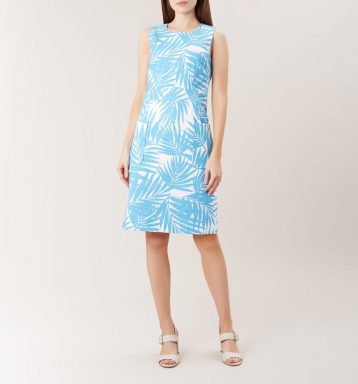 Hobbs Allison Palm Print Shift Dress Blue White