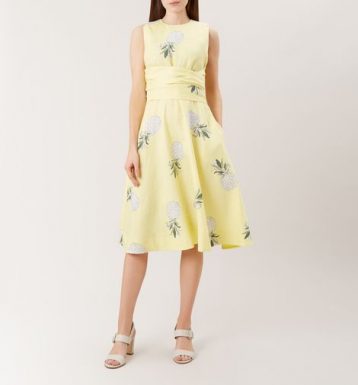 Hobbs Twitchill Pineapple Linen Dress Yellow Multi