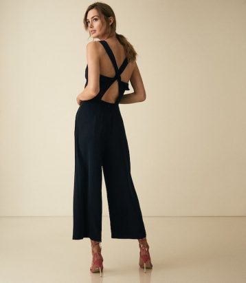 Reiss Amika Bow Back Detail Jumpsuit Black