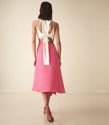 Reiss Cheyenne Bow Detail Midi Dress Pink