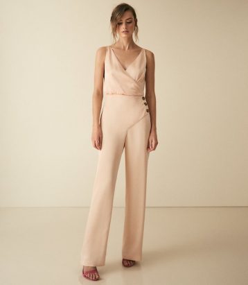 Reiss Antonia button detail jumpsuit gold pink metallic