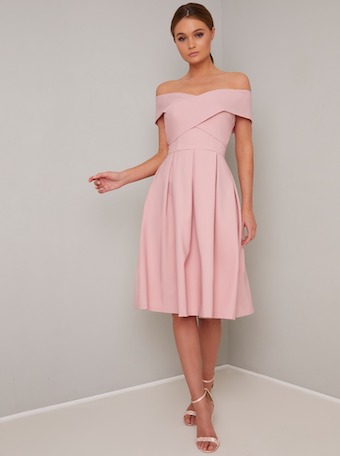 Dusty pink bardot dress hotsell