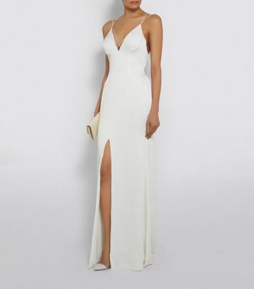 Jovani Cross Detail Crepe Wedding Gown, Ivory