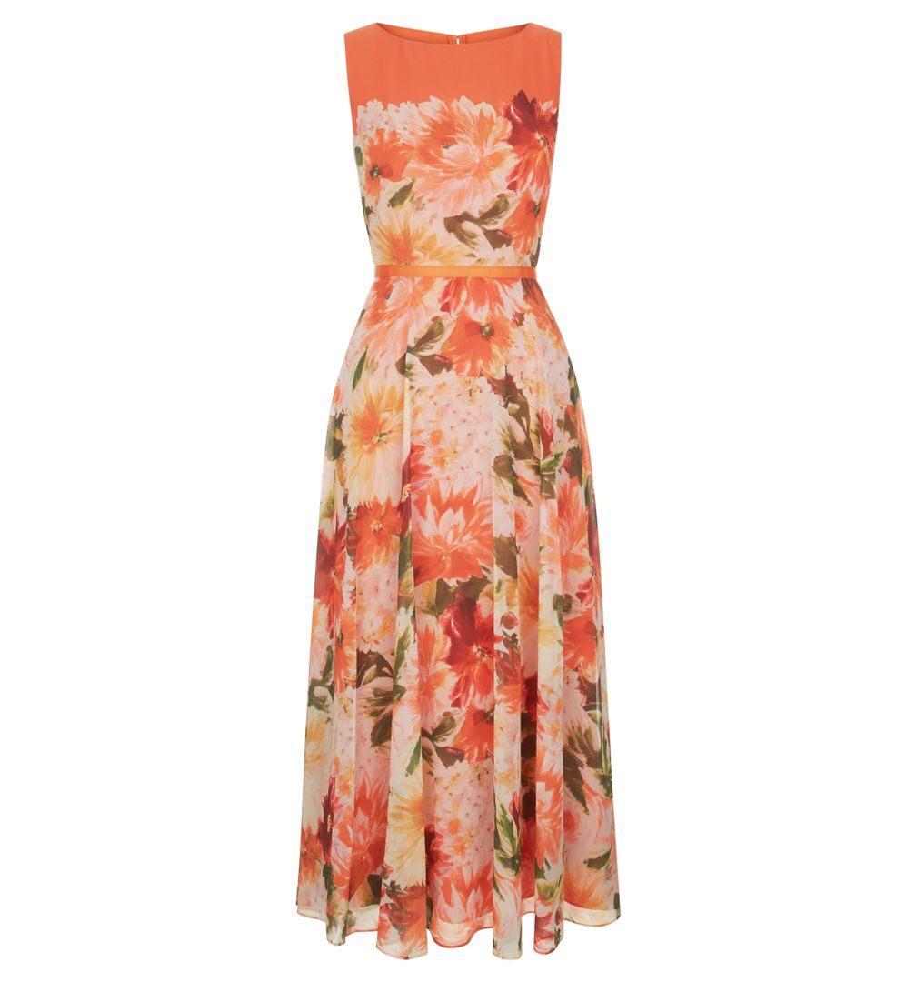 Hobbs Carly Floral Print Dress, Orange/Multi 