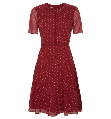 Hobbs Cecily Spot Dress Burgundy Multi