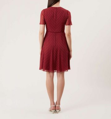 Hobbs Cecily Spot Dress Burgundy Multi