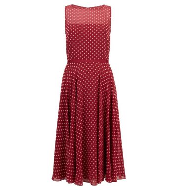 Hobbs Della Spot Midi Dress Burgundy White