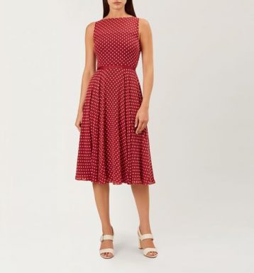 Hobbs Della Spot Midi Dress Burgundy White