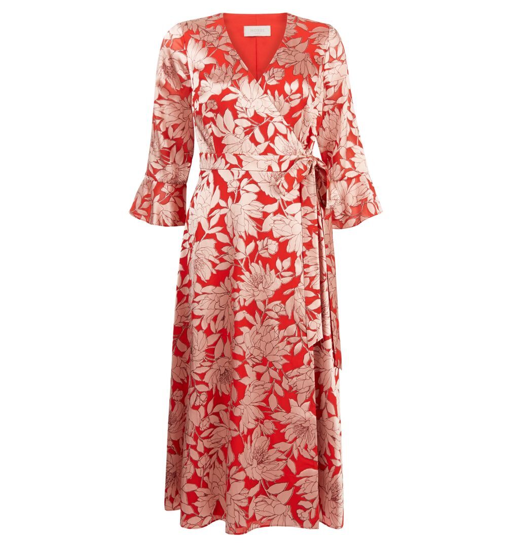 Hobbs Justina Floral Print Sleeve Dress, Red/Pink - myonewedding.co.uk