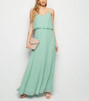 New Look Light Green Pleated Layered Maxi Dress Mint