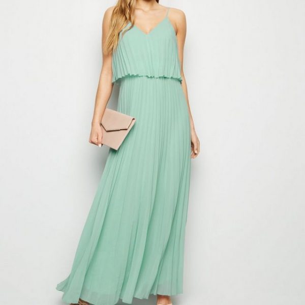 pleated green maxi dress