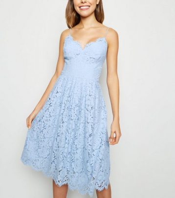 New Look Pale Blue Pleated Lace Midi Dress