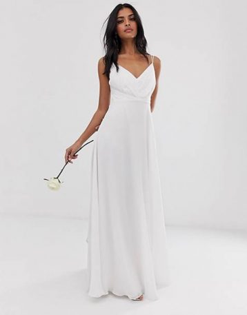 ASOS DESIGN Bridesmaid cami maxi dress with ruched bodice and tie waist White