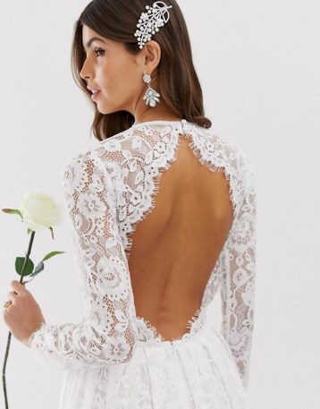 ASOS EDITION v neck lace wedding dress Ivory