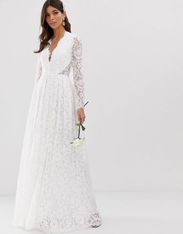 ASOS EDITION v neck lace wedding dress, Ivory - myonewedding.co.uk