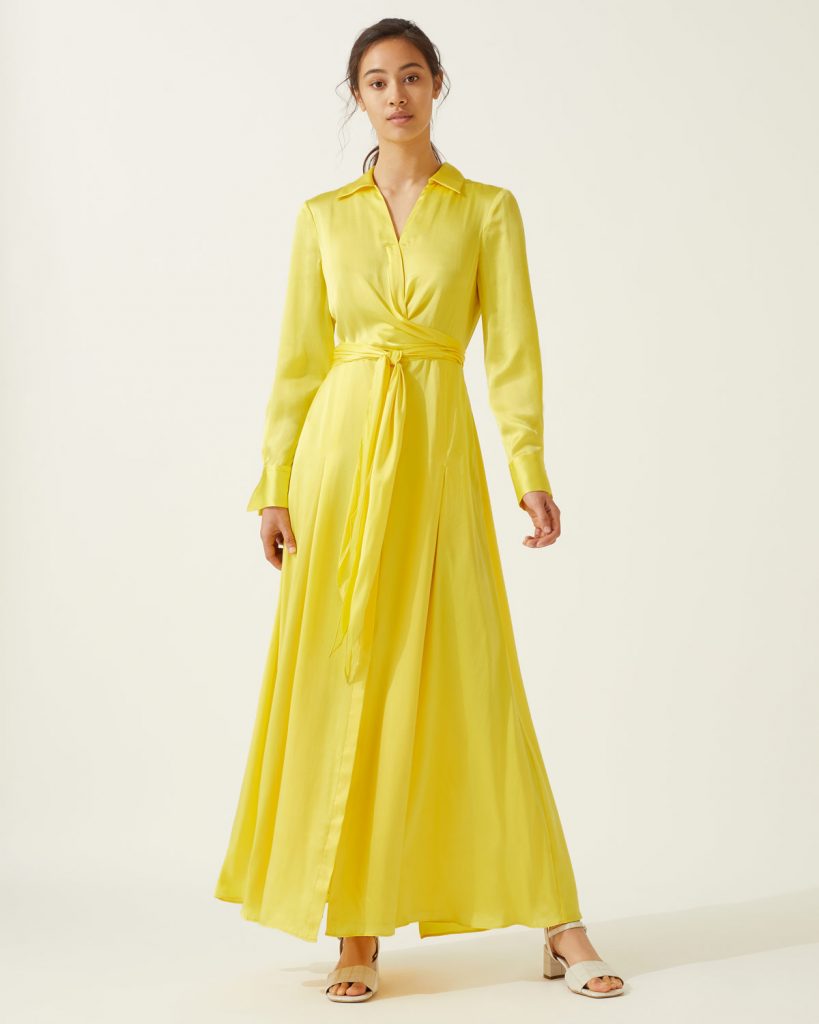 Jigsaw Silk Tie Waist Maxi Dress, Yellow - myonewedding.co.uk