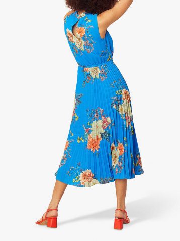 Oasis Botanical Midi Pleat Floral Dress Blue Multi