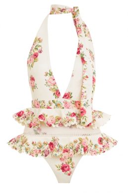 Zimmermann Honour Ruffled Floral Swimsuit Ivory Multi