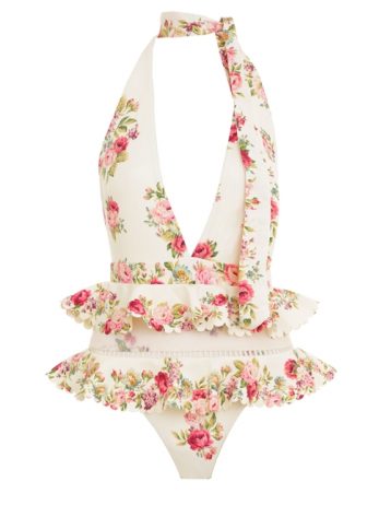 Zimmermann Honour Ruffled Floral Swimsuit Ivory Multi