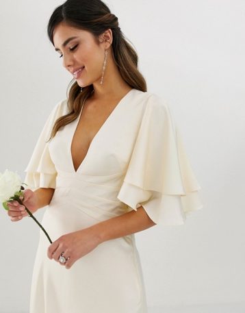 ASOS EDITION satin panelled wedding dress with flutter sleeve Ivory Oyster