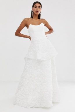 Bariano square neck bridal dress in white