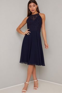 Chi Chi Stara Sheer Embroidered Short Dress Navy