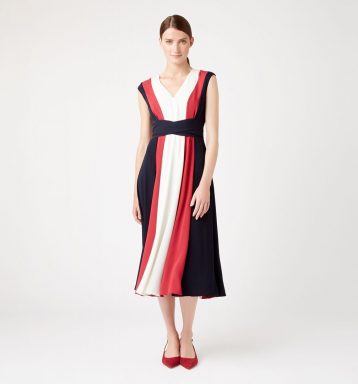 Hobbs Bailly Colour Block Midi Dress Red White Black