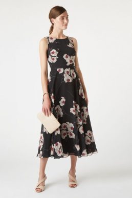 Hobbs Carly Floral Print Dress Black Pink Multi