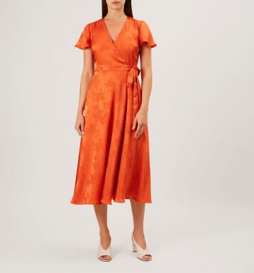 Hobbs Eleanor Wrap Sleeve Dress Orange